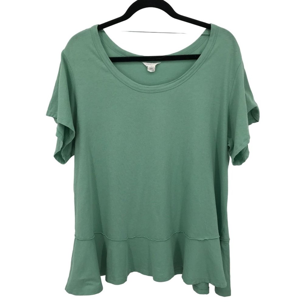 Caslon Womens Green Peplum Short Sleeve Scoop Neck Top Size 1X